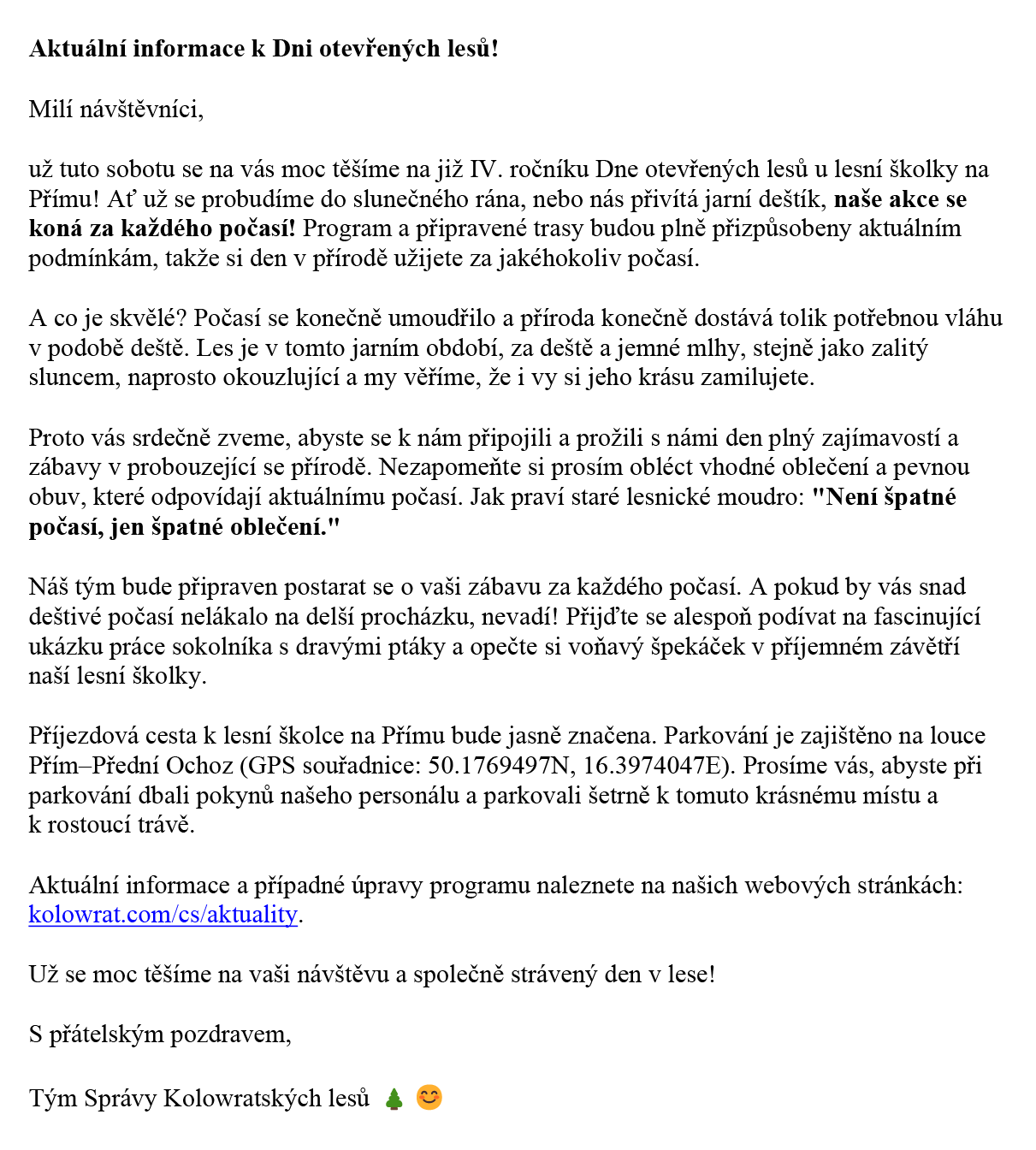 aktualni informace den otevrenych lesu